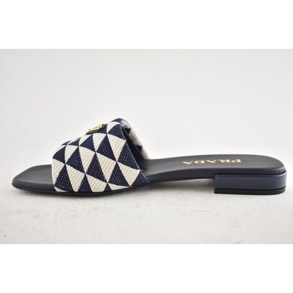 Prada Jacquard Triangle Logo Baltico Talco Blue White Slide Sandal Flat Mule 36 - Picture 12 of 15